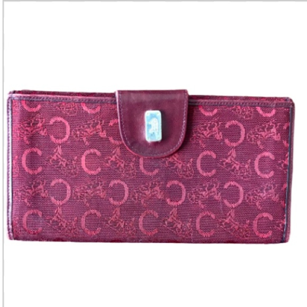 Celine Vintage Bi-fold Long Wallet Carriage Sulky Jacquard Lea…